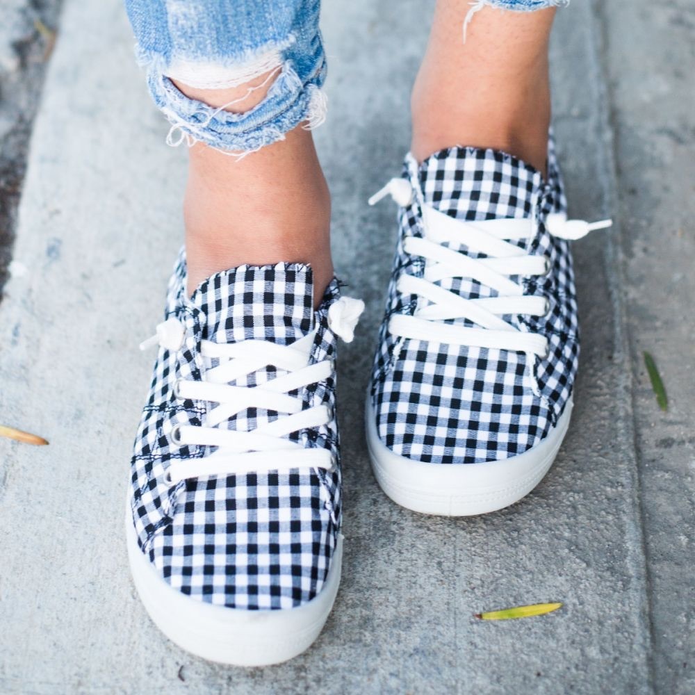 🆕Sydney | Black & White Checkered Canvas Sneakers - Picture 2 of 3